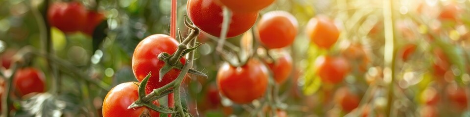 Sticker - Banner of Tomato Farming with Lush Greenhouse Cultivating Tasty Cherry Tomatoes