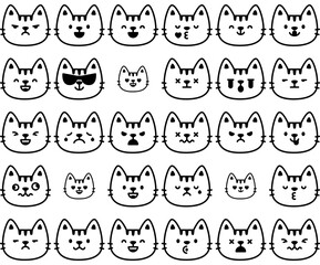 Set Of Cat Emoji Line Icons Silhouette Vector Logo Design Containing Happy,Happiness,Funny,Feeling,Cat Outline Icons Collection. Simple Vector Illustration