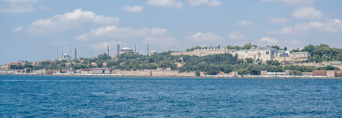 Breathtaking view of Istanbul's coastline as seen from the Bosphorus, showcasing