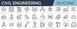 © SkyLine - Set of 30 outline icons related to civil engineering. Linear icon collection. Editable stroke. Vector illustration