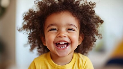 Wall Mural - Portrait of a cute toddler girl showing her teeth while smiling