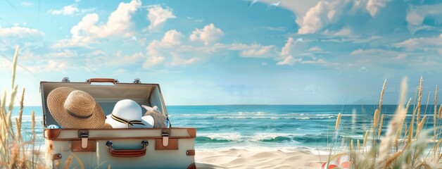 Wall Mural - an open suitcase with things on vacation. the concept of travel time