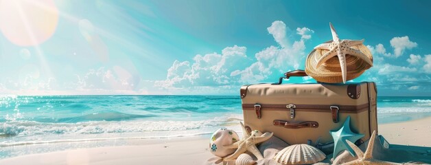 Wall Mural - an open suitcase with things on vacation. the concept of travel time