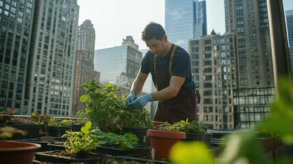 person planting flowers in greenhouse