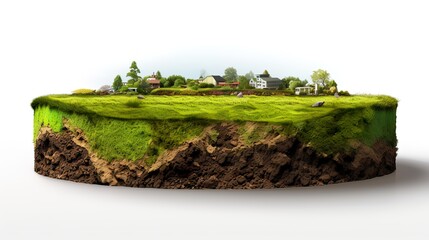 Earth land Soil layers 3D Illustration round soil ground cross section float landscape fantasy floating island