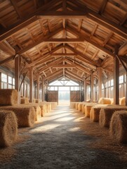 Canvas Print - Farm barn with hay bales