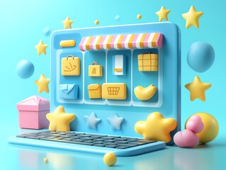 Aufkleber - 3D rendering of online shopping concept.