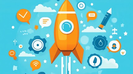 Leinwandbilder - Start up business concept with rocket and icons.
