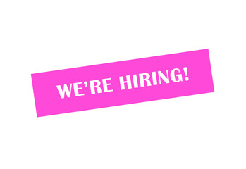 We're Hiring pink banner graphic. Colorful jobs applications illustration, join our team. Announcement of job vacancy for employees. Concept for business recruitment.