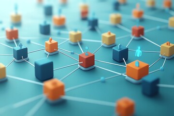 Aufkleber - Abstract Network Connection with Colorful Cubes.