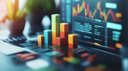 Poster - Colorful Bar Graph on Laptop Screen with Stock Market Data.