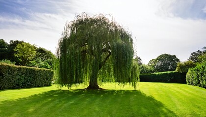 Wall Mural - lonely willow tree in english garden, AI generated