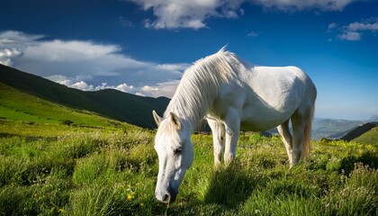 Wall Mural - white horse in field, AI generated