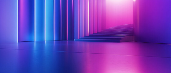 Poster - abstract neon glow staircase with purple and blue lights