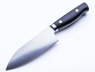 A stainless steel kitchen knife on a white background