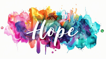Poster - Colorful watercolor splatters blending with hopeful lettering, expressing an optimistic concept