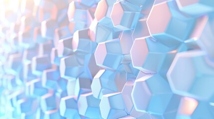 Wall Mural - Abstract 3D hexagonal shapes with a soft gradient of pastel blue and pink hues