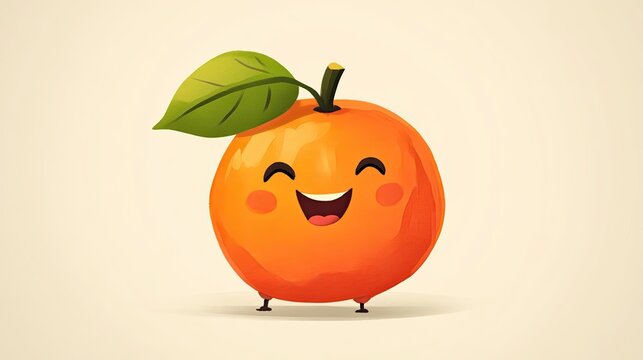 Cartoon persimmon with a joyful expression, wearing a little leaf hat.