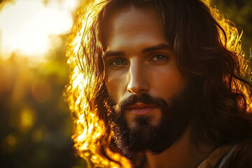 serene portrait of jesus christ with a compassionate expression surrounded by a soft golden aura symbolizing hope forgiveness and spiritual guidance