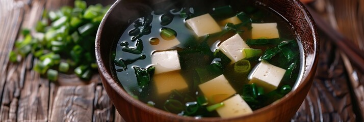 Traditional miso soup featuring tender tofu