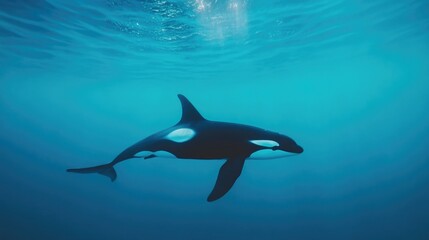 Wall Mural - orca whale gliding beneath ocean surface