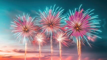 Sticker - Colorful Fireworks Display in the Night Sky.