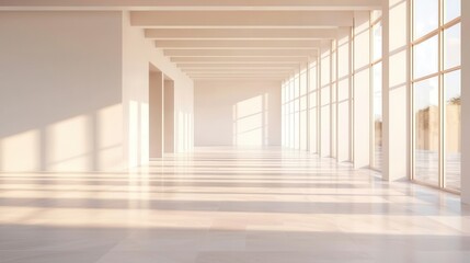 Sticker - Minimalist Interior With Large Windows and Sunlight.