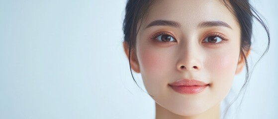 Sticker - Beautiful young asian woman with clean fresh skin on white background, Face care, Facial treatment, Cosmetology, beauty and spa, Asian women portrait