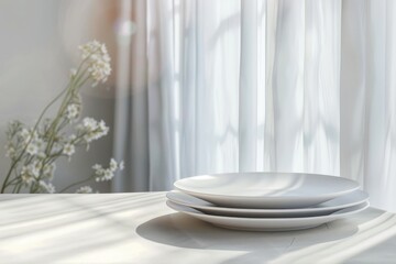 fine porcelain, plates on white table setting