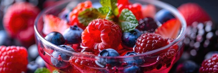 Wall Mural - Fresh berry dessert with collagen-infused fruit jelly