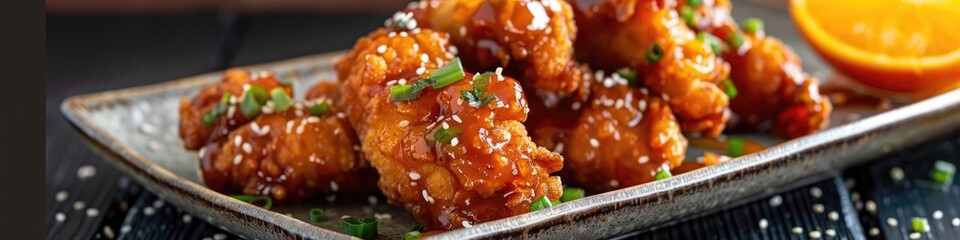 Canvas Print - Crispy fried chicken breast topped with tangy orange sauce.