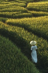 Wall Mural - Woman walking in tall grass