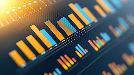 Poster - A vivid representation of data analysis featuring colorful bar graphs against a dark background, ideal for business presentations.