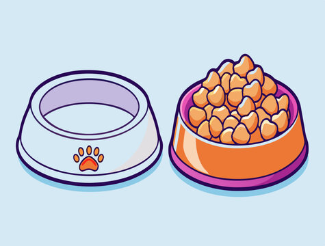 Empty and full pet food bowl stock illustration