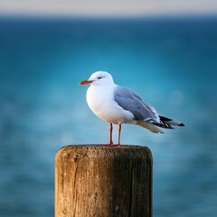 seagull resting on a bollard, AI generated