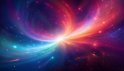 Poster - Abstract cosmic swirl of vibrant colors creating a sense of energy and movement against a dark starry background