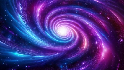 Poster - Abstract cosmic vortex with swirling blue and purple colors, creating a mesmerizing visual effect resembling a galaxy or tunnel in space