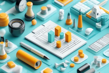 Aufkleber - Abstract 3D Illustration of Business Data Analysis.