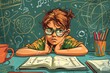 © sebastien montier - L'école et les devoirs, jeune élève en difficulté à la rentrée scolaire, dessin style BD, ia générative