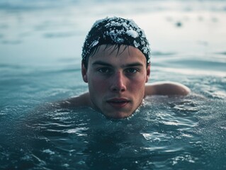 Canvas Print - Man Swimming in Snowy Water