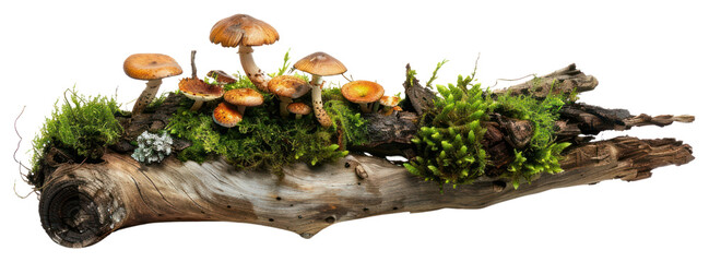 Sticker - PNG Mushrooms on mossy log