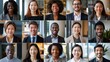 © ifoto - A grid of small square portraits showing different multi-ethnic business people smiling