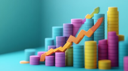 Aufkleber - Colorful 3D Bar Chart with Growth Arrow.