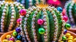 © nittiya - Close-up of cactus adorned with colorful pearls, cactus, close-up, succulent, plant, green, thorns, spikes, nature, pearls