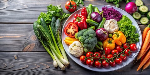 Poster - Plate of assorted fresh vegetables , vegetables, plate, healthy, assortment, organic, farm-fresh, colorful, vibrant