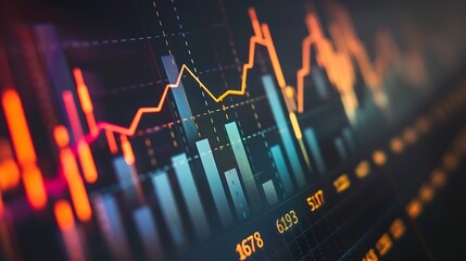 Poster - Close-up view of a Stock Market Chart on a computer screen, showcasing the fluctuation of data points with a focus on financial growth.