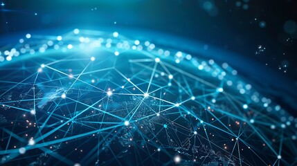 Poster - Abstract Digital illustration depicting a global network connection with lines and dots representing data flow.