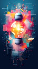 Canvas Print - Abstract glowing lightbulb with digital technology.