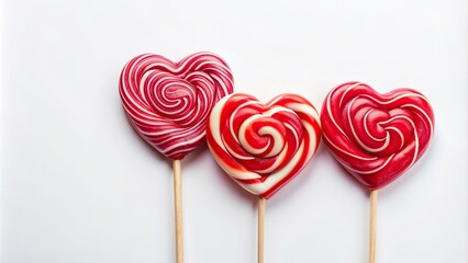 Canvas Print - Heart shaped candy lollypop sticks on white background, Valentine's Day, sweet, love, treats, lollipop, hearts, pink, red