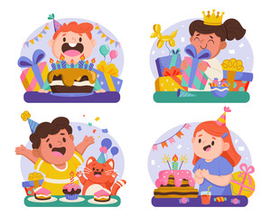 Sticker - Birthday celebration set in flat design